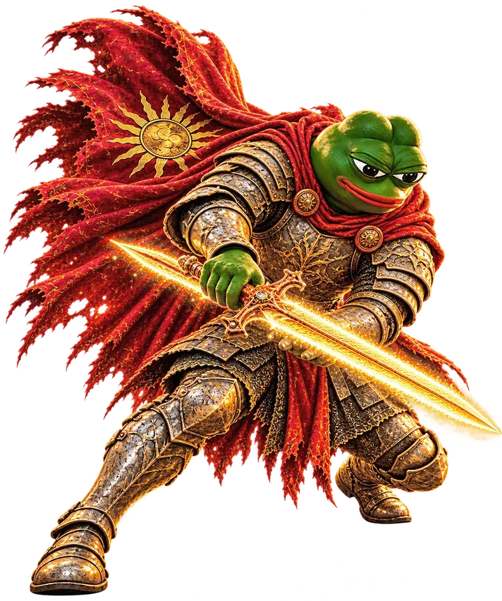 Pepe crouched mid-swing, slashing with a blazing sword